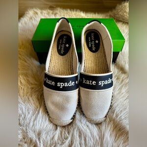 KATE SPADE NEW YORK Espadrilles Size 8 Black White Logo Slip-On Flats In Box New
